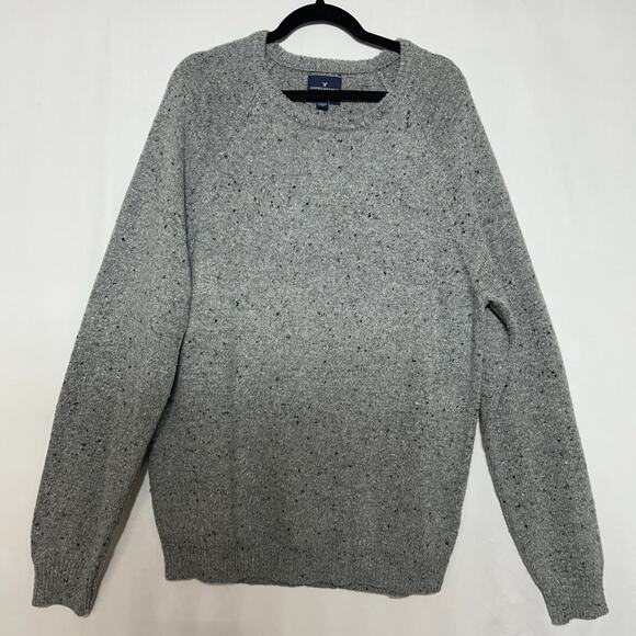 American Eagle Sweater Mens XL Gray Black Speckled Silk Wool Blend Crew Neck NWT - Picture 6 of 12